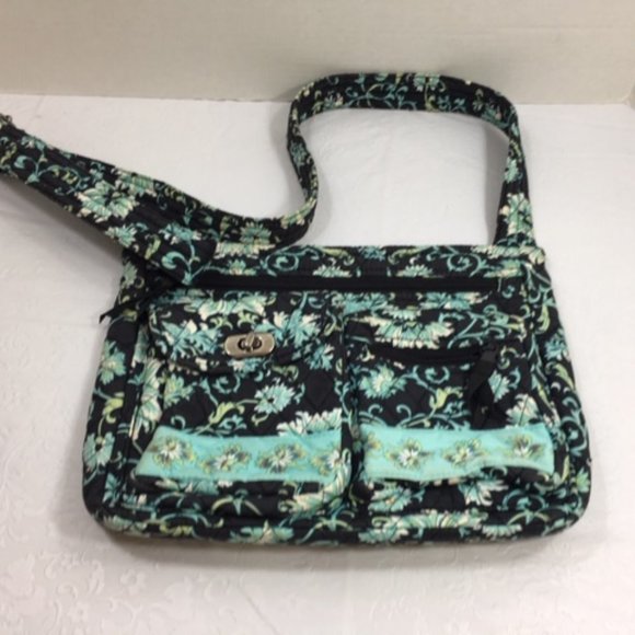 Lemon Hill Quilted Adjustable Cotton Shoulder Bag - Black/Blue/Green Floral - Picture 2 of 12